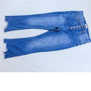 Loft High Waist Kick Crop Jeans Medium Wash Button Fly Raw Hem Size 29 8